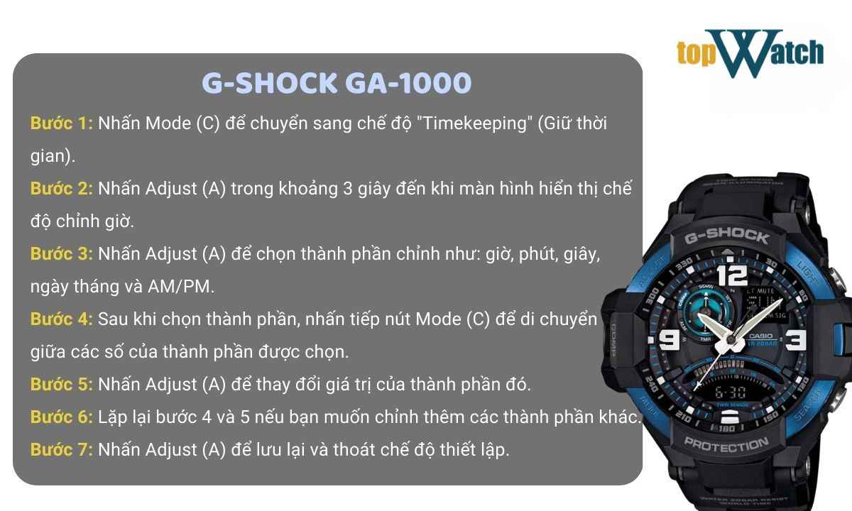cách chỉnh giờ g shock ga 1000