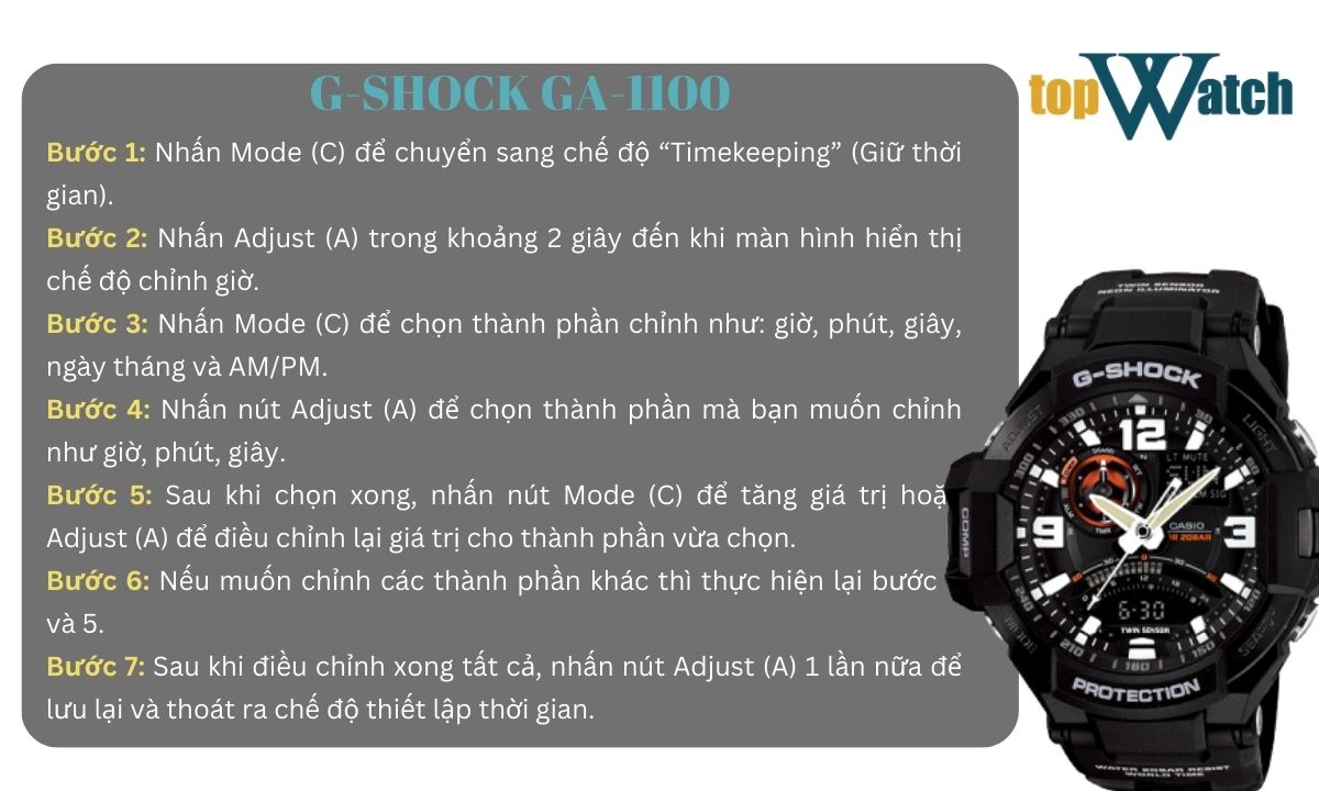 cách chỉnh giờ đồng hồ ga 1100