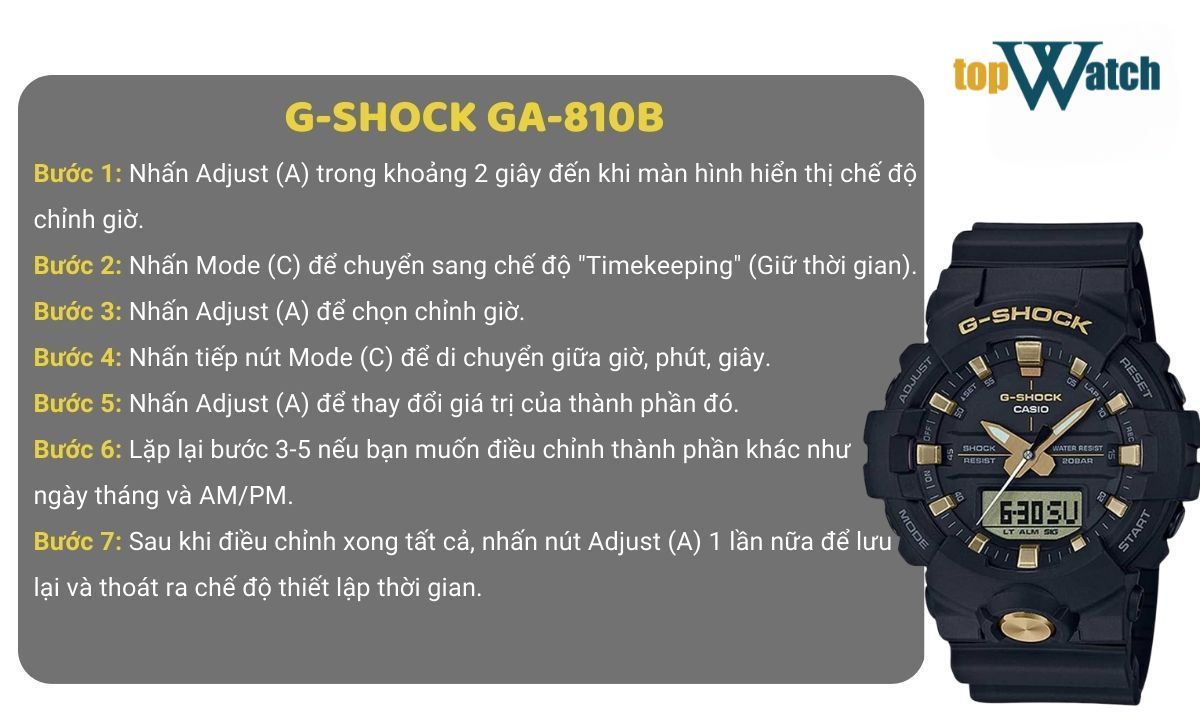cách chỉnh giờ g shock ga 810b