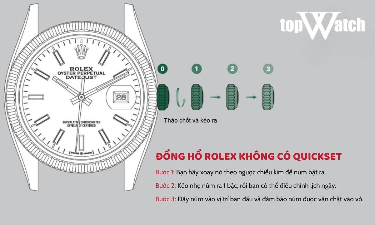 Hướng dẫn cách chỉnh ngày giờ đồng hồ Rolex cực chi tiết cách chỉnh ngày đồng hồ rolex non quickset