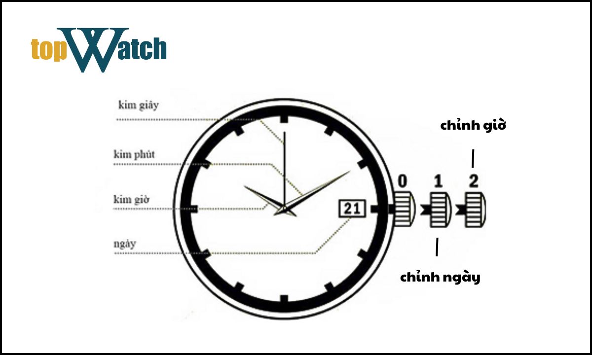 cách chỉnh giờ đồng hồ cơ có lịch thứ