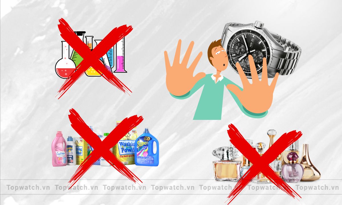 tránh để đồng hồ tiếp xúc hóa chất