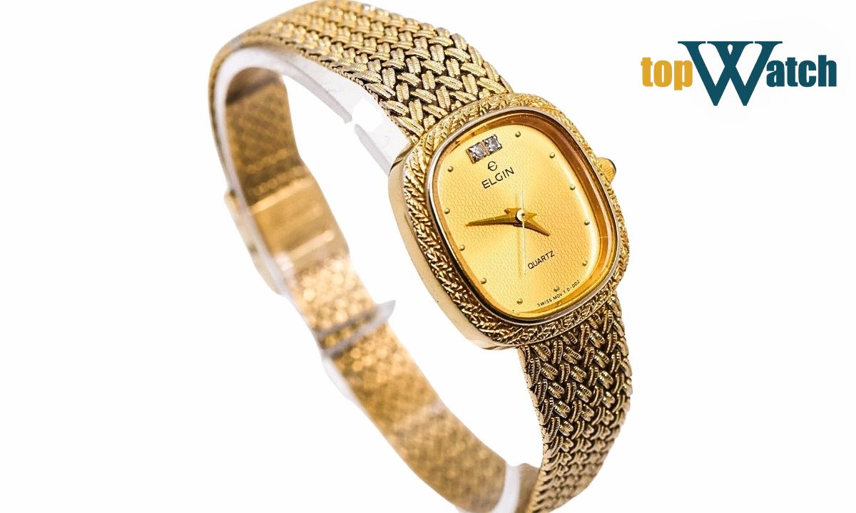 elgin quartz ladies 18k gold plated kim cương
