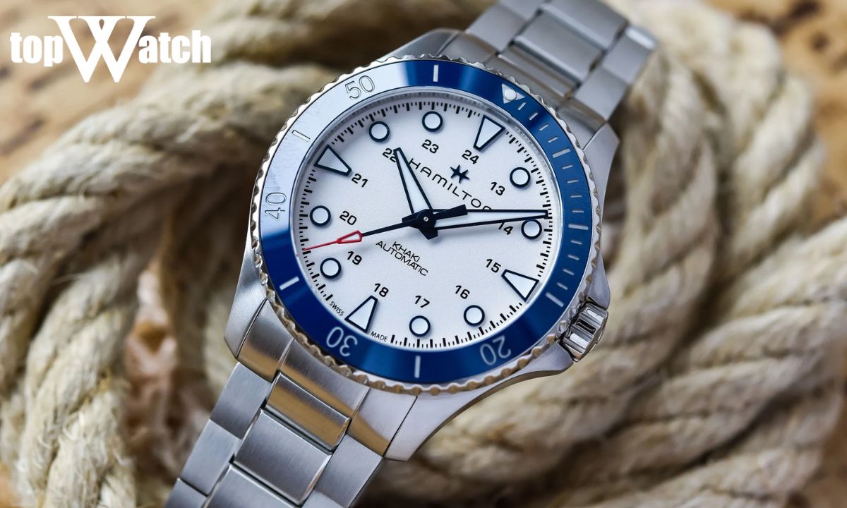 TOP 10 đồng hồ thể thao chống nước bền bỉ, đáng tiền Đồng hồ Hamilton Khaki Navy Scuba