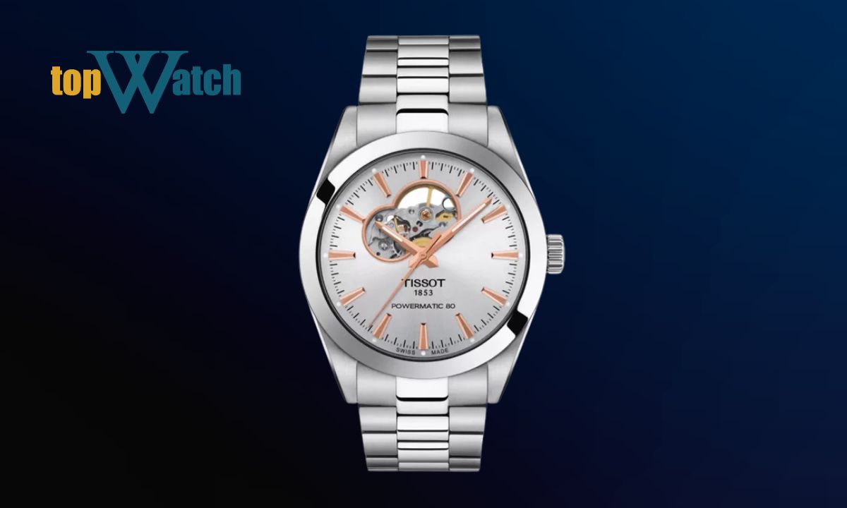 Top 11 mẫu đồng hồ Tissot nam lộ cơ tinh xảo, độc đáo Đồng hồ Tissot Gentleman Open Heart mặt bạc T127.407.11.031.01