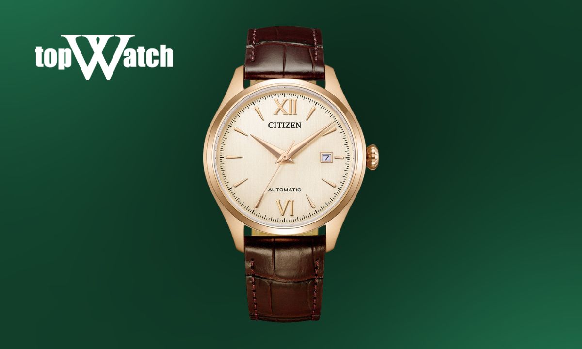 Đồng hồ Citizen dây da Mechanical NJ0243-06A mặt số vàng