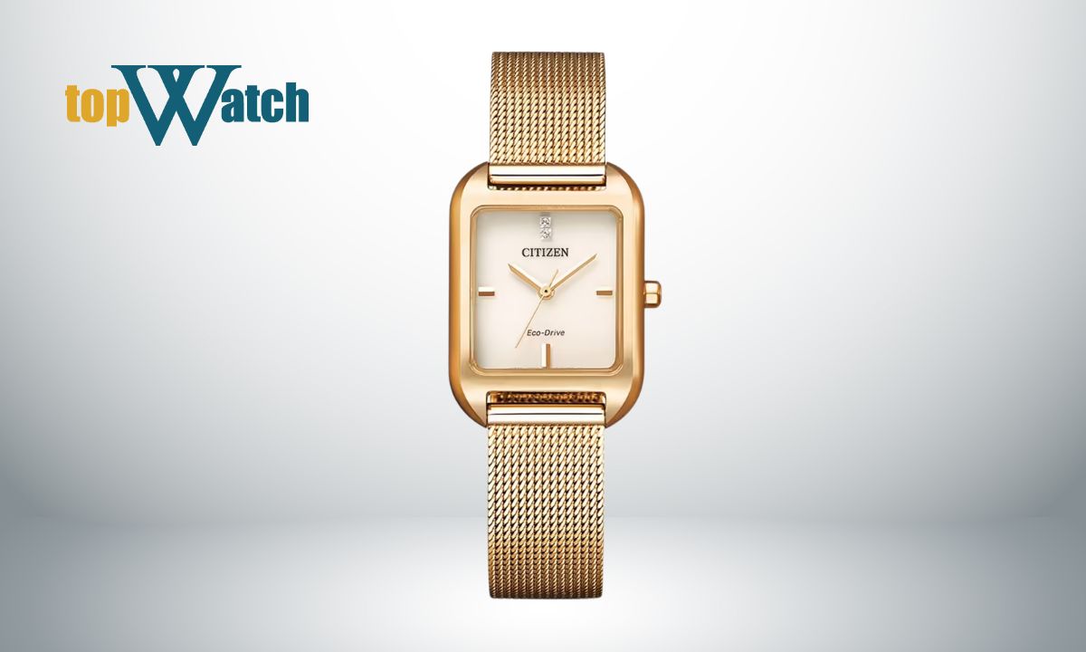 Đồng hồ nữ Citizen dây lưới EM0493-85P mặt vuông