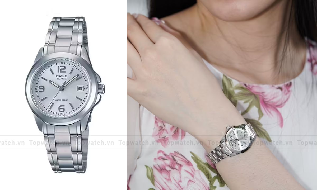Gợi ý 12 mẫu đồng hồ Casio nữ dây kim loại đẹp, cuốn hút và thanh lịch Đồng hồ Casio LTP-1215A-7ADF mặt số trắng