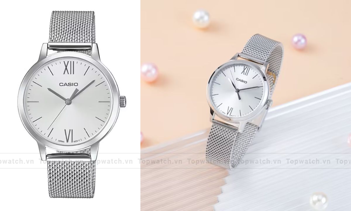 Gợi ý 12 mẫu đồng hồ Casio nữ dây kim loại đẹp, cuốn hút và thanh lịch Đồng hồ Casio LTP-E157M-7ADF dây lưới