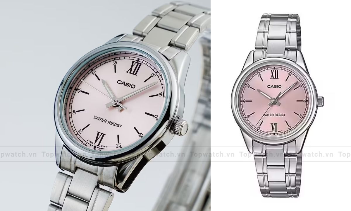 Gợi ý 12 mẫu đồng hồ Casio nữ dây kim loại đẹp, cuốn hút và thanh lịch Đồng hồ Casio LTP-V005D-4B2UDF mặt số hồng