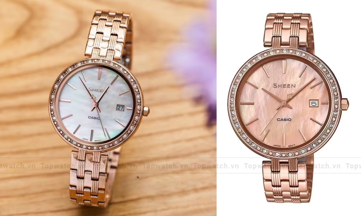 Đồng hồ Casio SHE-4052PG-4AUDF dây kim loại vàng hồng