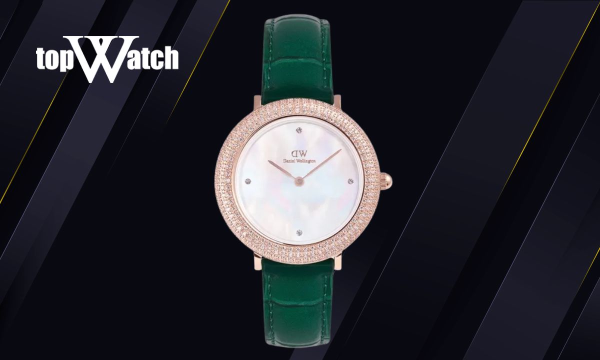 Khám phá 8 mẫu đồng hồ Daniel Wellington nữ dây da thanh lịch Đồng hồ DW Crystalline Bezel Croc Rose Gold DW00100826 dây da xanh