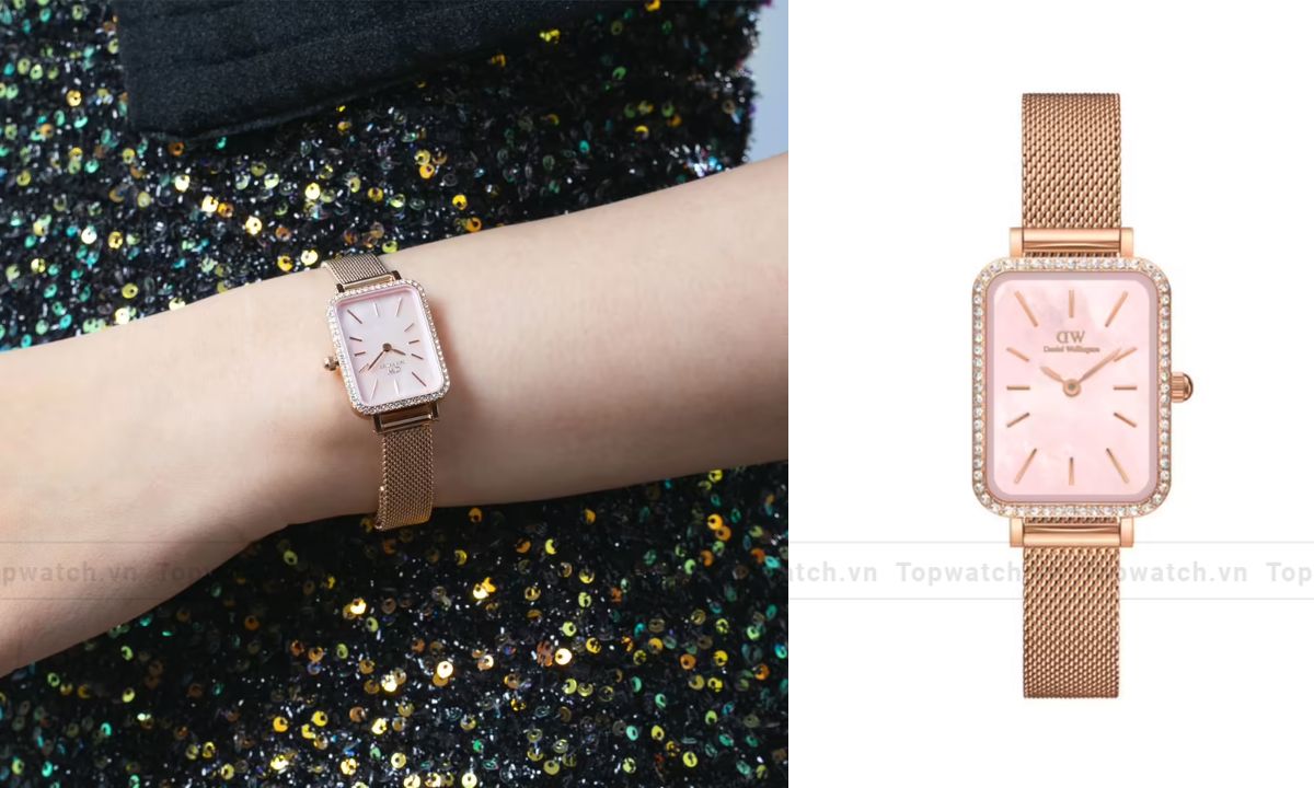 Đồng hồ DW nữ Quadro Lumine Bezel Melrose Pink MOP DW00100669 mặt số xà cừ