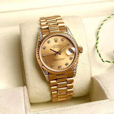 Rolex Lady-Datejust 31 68238 Mặt Số Chải Tia Vàng Cọc Kim Cương