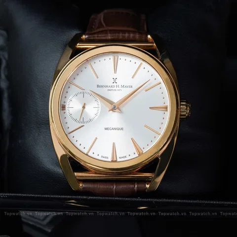 Bernhard H.Mayer Silver Rose Gold PVD Plated Stainless Steel Leather Mecanique