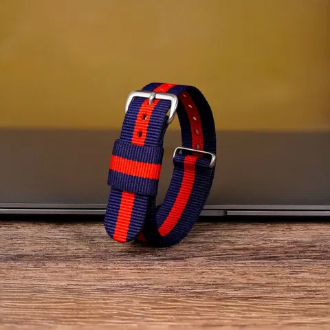 Dây vải NATO Nylon cao cấp màu đỏ sọc xanh dương