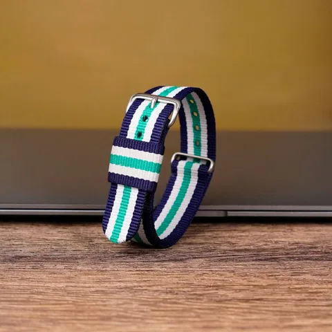 Dây vải NATO Nylon cao cấp màu xanh dương sọc trắng xanh