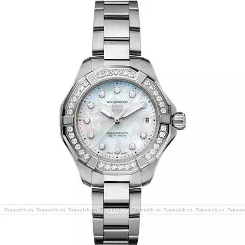 TAG Heuer WBP1314.BA0005 Aquaracer Silver Diamonds Watch 34 mm