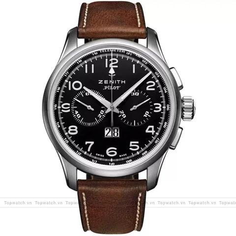 Zenith Pilot 03.2410.4010/21.C722 Mens Stainless Steel Leather Watch 42mm