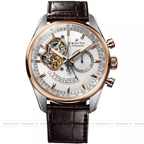 Zenith El Primero 51.2080.4021/01.C494 Mens Stainless Steel & Gold Leather Watch 42mm