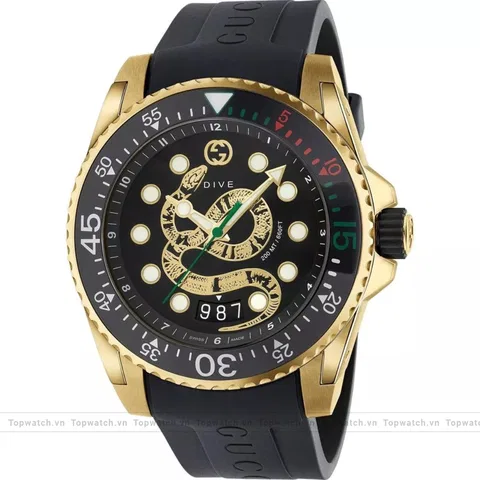 Gucci Dive YA136219 Black Snake Watch 45mm
