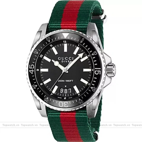 Gucci Dive YA136206 Black Dial Red and Green Watch 45mm
