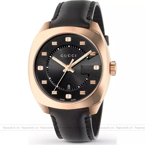 Gucci YA142309 GG2570 Black Leather Strap Watch 41mm