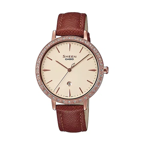 Đồng hồ Casio Nữ SHE-4535YGL-9AUDF Dây Da 34.3mm